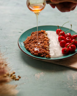 Close-up of food in plate on table