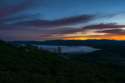 Scenic view of landscape against dramatic sky