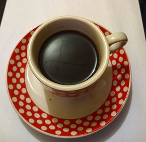 High angle view of coffee on table