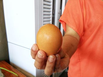 Close-up of man holding apple