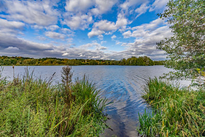 Scenic view of lake against sky