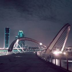 Illuminated bridge at night