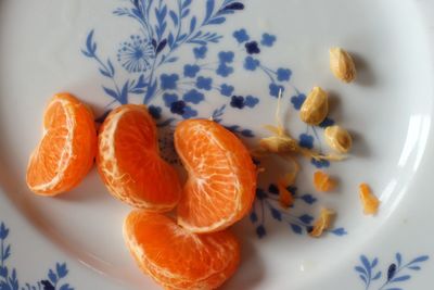 High angle view of fruits in plate