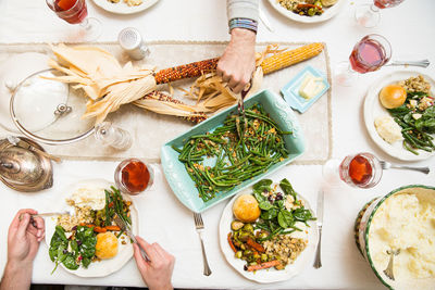 High angle view of food on dining table