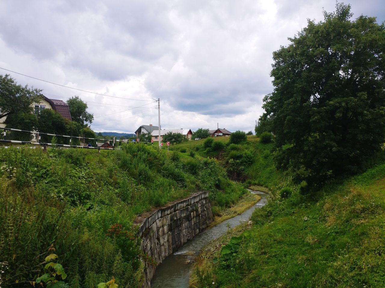 plant, tree, sky, cloud - sky, architecture, built structure, nature, growth, green color, connection, day, bridge, no people, building exterior, grass, water, outdoors, environment, land, bridge - man made structure