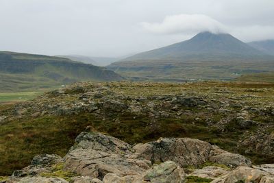 Scenic view of rocky mountains against sky