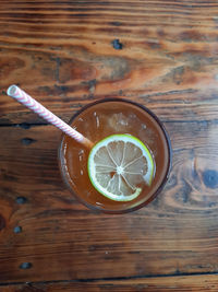 Directly above shot of drink on table
