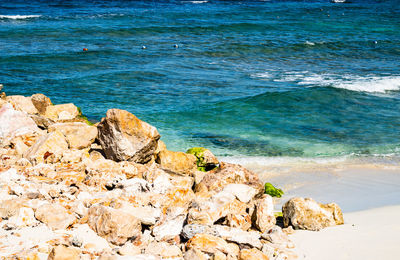 High angle view of rocks on beach