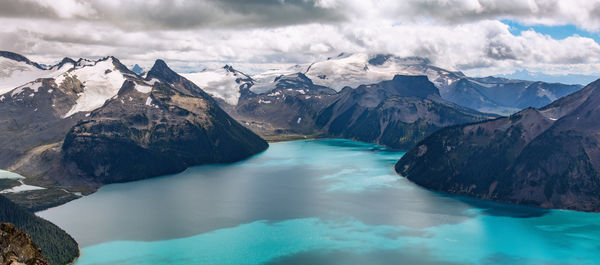 Scenic view of snowcapped mountains against sky