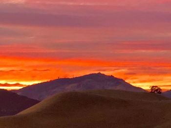 Scenic view of mountains against sky during sunset