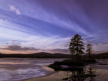 Scenic view of lake against sky during sunset