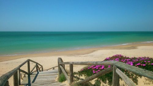 Scenic view of sea against blue sky