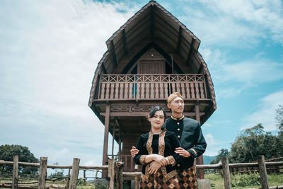 Traditional clothes of central java, indonesia.  specifically batik is used in weddings