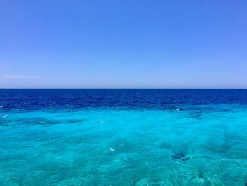 Scenic view of sea against clear blue sky