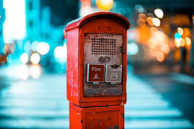 Close-up of telephone booth