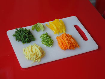 High angle view of food in plate on table