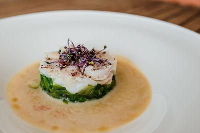 Close-up of served food in plate