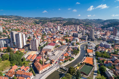 High angle view of townscape against sky