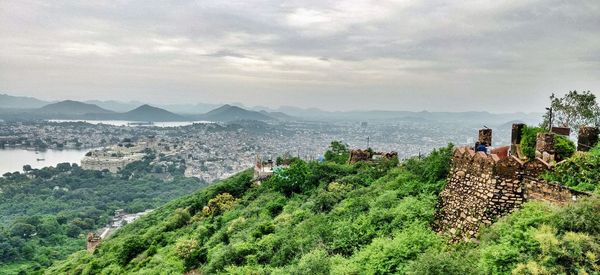 High angle view of cityscape against sky