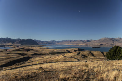 Scenic view of landscape against clear blue sky