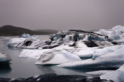 Scenic view of frozen river against sky