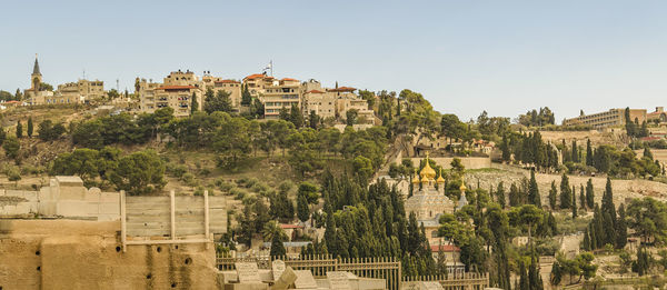 Panoramic shot of townscape against clear sky