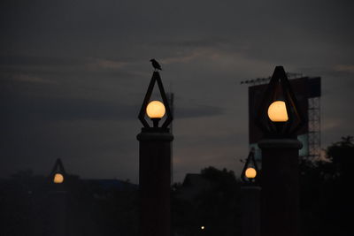 Illuminated street light in city at night