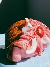 Close-up of ice cream cone in plate