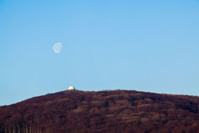 Scenic view of mountains against clear blue sky