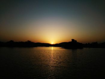 Scenic view of lake against sky during sunset