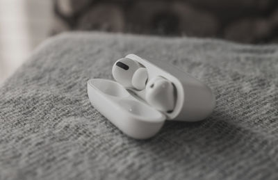 Close-up of heart shape on bed