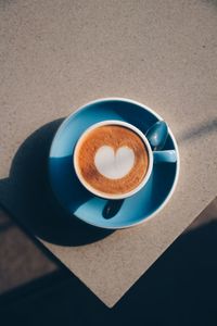 High angle view of coffee on table