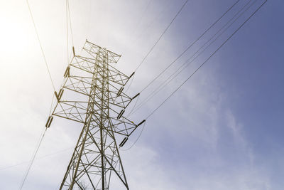 Low angle view of electricity pylon against sky