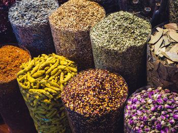 High angle view of vegetables for sale in market