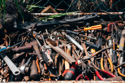 Full frame shot of rusty work tools