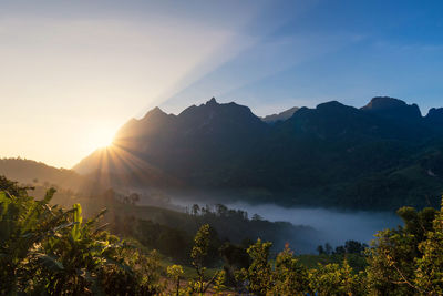 Doi luang chiang dao mountain during sunset in chiang mai at thailand.