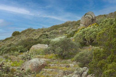 Scenic view of rocky mountains against sky