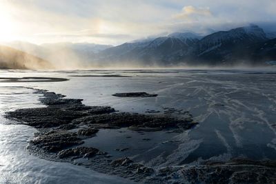 Scenic view of frozen lake against sky