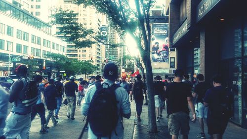 People walking on city street