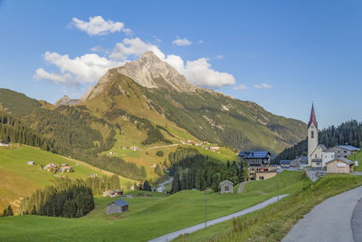 Panoramic view of landscape and buildings against sky