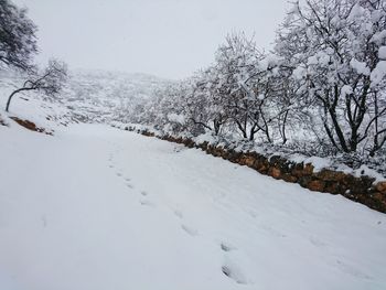 High angle view of snow covered field