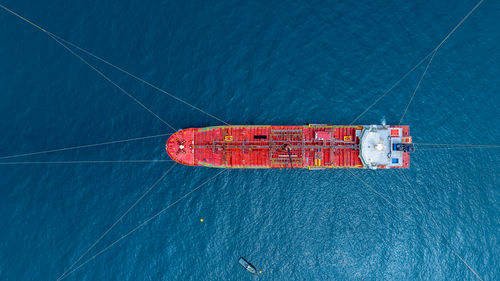 High angle view of ship in sea