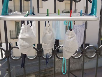 Clothes drying on railing