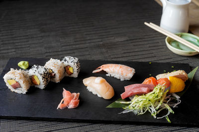 Close-up of sushi on table