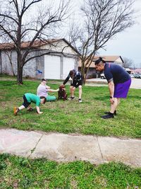 People playing on grassland