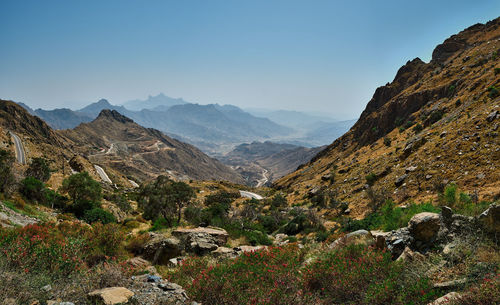 Scenic view of mountains against clear sky