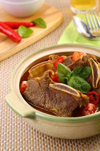 High angle view of food in bowl on table