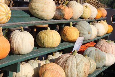 Pumpkins for sale at market stall