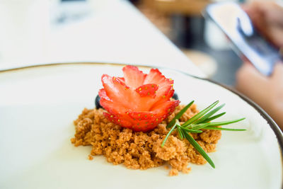 Close-up of strawberry served in plate