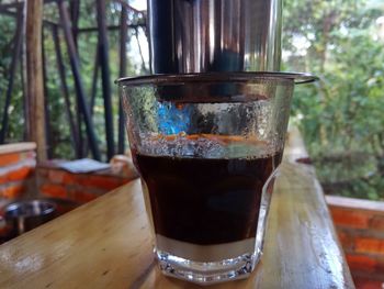 Close-up of coffee cup on table